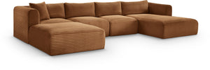 Meridian Furniture Shaggy Five Piece Modular Sectional Corduroy Plush Performance Fabric Living Room Sofa 641Saddle-Sec5E