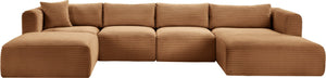 Meridian Furniture Shaggy Five Piece Modular Sectional Corduroy Plush Performance Fabric Living Room Sofa 641Saddle-Sec5E