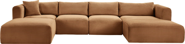 Meridian Furniture Shaggy Five Piece Modular Sectional Corduroy Plush Performance Fabric Living Room Sofa 641Saddle-Sec5E