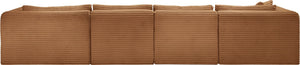 Meridian Furniture Shaggy Five Piece Modular Sectional Corduroy Plush Performance Fabric Living Room Sofa 641Saddle-Sec5E