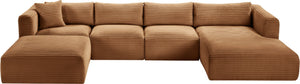 Meridian Furniture Shaggy Five Piece Modular Sectional Corduroy Plush Performance Fabric Living Room Sofa 641Saddle-Sec5E