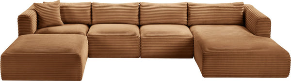 Meridian Furniture Shaggy Five Piece Modular Sectional Corduroy Plush Performance Fabric Living Room Sofa 641Saddle-Sec5E