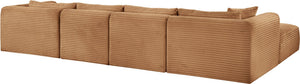 Meridian Furniture Shaggy Five Piece Modular Sectional Corduroy Plush Performance Fabric Living Room Sofa 641Saddle-Sec5E