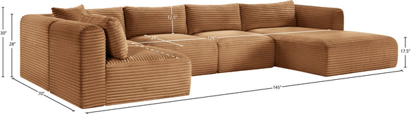 Meridian Furniture Shaggy Five Piece Corduroy Modular Sectional Plush Foam Seating for Living Rooms 641Saddle-Sec5F