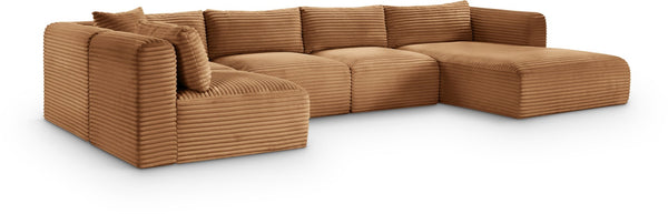 Meridian Furniture Shaggy Five Piece Corduroy Modular Sectional Plush Foam Seating for Living Rooms 641Saddle-Sec5F