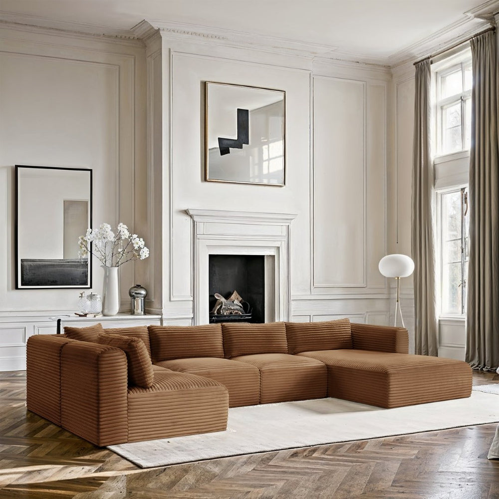 Meridian Furniture Shaggy Five Piece Corduroy Modular Sectional Plush Foam Seating for Living Rooms 641Saddle-Sec5F