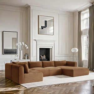 Meridian Furniture Shaggy Five Piece Corduroy Modular Sectional Plush Foam Seating for Living Rooms 641Saddle-Sec5F