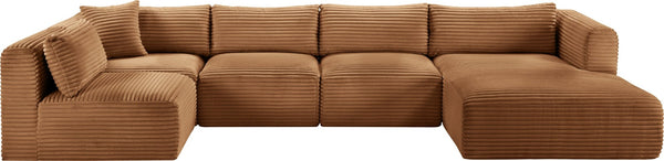 Meridian Furniture Shaggy Five Piece Corduroy Modular Sectional Plush Foam Seating for Living Rooms 641Saddle-Sec5F