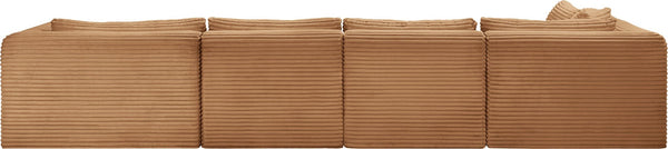 Meridian Furniture Shaggy Five Piece Corduroy Modular Sectional Plush Foam Seating for Living Rooms 641Saddle-Sec5F
