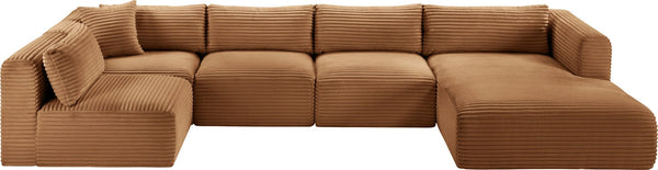 Meridian Furniture Shaggy Five Piece Corduroy Modular Sectional Plush Foam Seating for Living Rooms 641Saddle-Sec5F