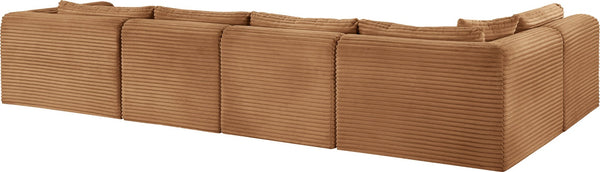 Meridian Furniture Shaggy Five Piece Corduroy Modular Sectional Plush Foam Seating for Living Rooms 641Saddle-Sec5F