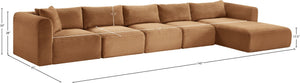 Meridian Furniture Shaggy Five Piece Modular Sectional Corduroy Upholstered Stain Resistant Living Room Sofa 641Saddle-Sec5G
