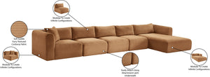 Meridian Furniture Shaggy Five Piece Modular Sectional Corduroy Upholstered Stain Resistant Living Room Sofa 641Saddle-Sec5G