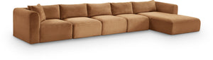 Meridian Furniture Shaggy Five Piece Modular Sectional Corduroy Upholstered Stain Resistant Living Room Sofa 641Saddle-Sec5G
