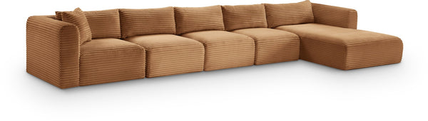 Meridian Furniture Shaggy Five Piece Modular Sectional Corduroy Upholstered Stain Resistant Living Room Sofa 641Saddle-Sec5G