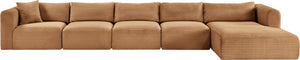 Meridian Furniture Shaggy Five Piece Modular Sectional Corduroy Upholstered Stain Resistant Living Room Sofa 641Saddle-Sec5G