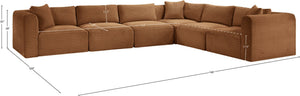 Meridian Furniture Shaggy Six Piece Modular Sectional Corduroy Upholstered Living Room Sofa Set 641Saddle-Sec6A