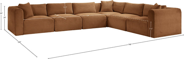Meridian Furniture Shaggy Six Piece Modular Sectional Corduroy Upholstered Living Room Sofa Set 641Saddle-Sec6A