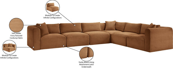Meridian Furniture Shaggy Six Piece Modular Sectional Corduroy Upholstered Living Room Sofa Set 641Saddle-Sec6A
