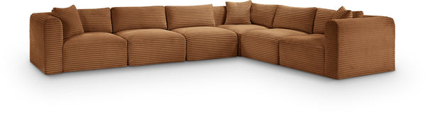 Meridian Furniture Shaggy Six Piece Modular Sectional Corduroy Upholstered Living Room Sofa Set 641Saddle-Sec6A