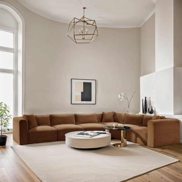 Meridian Furniture Shaggy Six Piece Modular Sectional Corduroy Upholstered Living Room Sofa Set 641Saddle-Sec6A