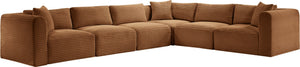 Meridian Furniture Shaggy Six Piece Modular Sectional Corduroy Upholstered Living Room Sofa Set 641Saddle-Sec6A