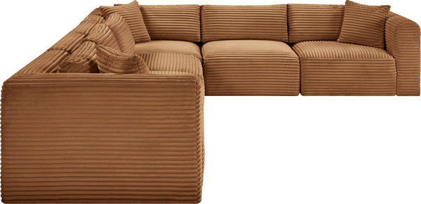 Meridian Furniture Shaggy Six Piece Modular Sectional Corduroy Upholstered Living Room Sofa Set 641Saddle-Sec6A
