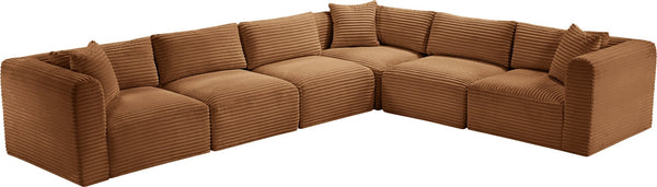 Meridian Furniture Shaggy Six Piece Modular Sectional Corduroy Upholstered Living Room Sofa Set 641Saddle-Sec6A