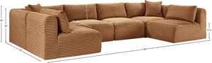 Meridian Furniture Shaggy Six Piece Modular Sectional in Corduroy Performance Fabric for Family Living 641Saddle-Sec6B