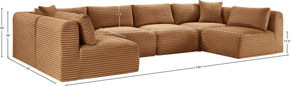 Meridian Furniture Shaggy Six Piece Modular Sectional in Corduroy Performance Fabric for Family Living 641Saddle-Sec6B