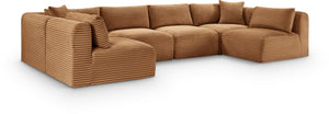 Meridian Furniture Shaggy Six Piece Modular Sectional in Corduroy Performance Fabric for Family Living 641Saddle-Sec6B