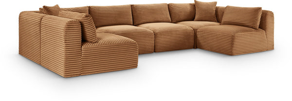 Meridian Furniture Shaggy Six Piece Modular Sectional in Corduroy Performance Fabric for Family Living 641Saddle-Sec6B