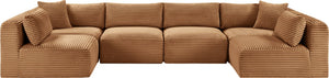 Meridian Furniture Shaggy Six Piece Modular Sectional in Corduroy Performance Fabric for Family Living 641Saddle-Sec6B