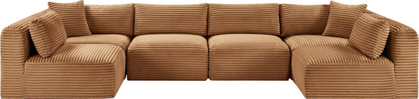 Meridian Furniture Shaggy Six Piece Modular Sectional in Corduroy Performance Fabric for Family Living 641Saddle-Sec6B