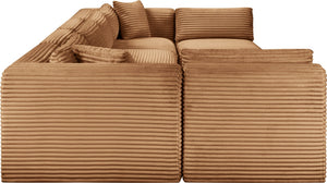 Meridian Furniture Shaggy Six Piece Modular Sectional in Corduroy Performance Fabric for Family Living 641Saddle-Sec6B