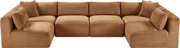 Meridian Furniture Shaggy Six Piece Modular Sectional in Corduroy Performance Fabric for Family Living 641Saddle-Sec6B