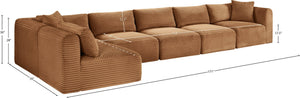 Meridian Furniture Shaggy Six Piece Corduroy Modular Sectional Plush Performance Fabric Living Room Sofa 641Saddle-Sec6C
