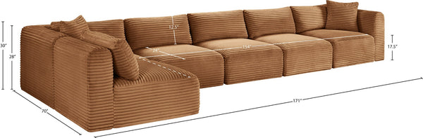 Meridian Furniture Shaggy Six Piece Corduroy Modular Sectional Plush Performance Fabric Living Room Sofa 641Saddle-Sec6C