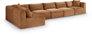 Meridian Furniture Shaggy Six Piece Corduroy Modular Sectional Plush Performance Fabric Living Room Sofa 641Saddle-Sec6C