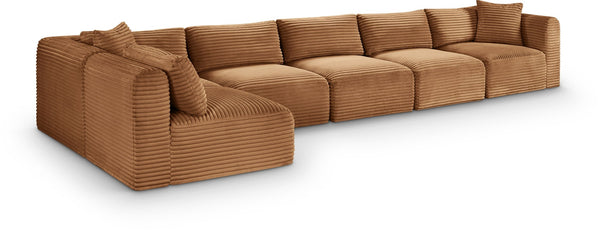 Meridian Furniture Shaggy Six Piece Corduroy Modular Sectional Plush Performance Fabric Living Room Sofa 641Saddle-Sec6C