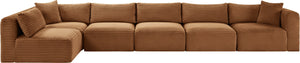 Meridian Furniture Shaggy Six Piece Corduroy Modular Sectional Plush Performance Fabric Living Room Sofa 641Saddle-Sec6C