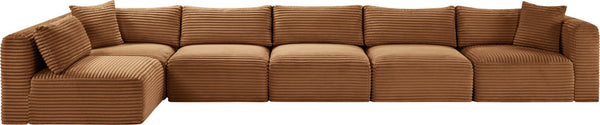 Meridian Furniture Shaggy Six Piece Corduroy Modular Sectional Plush Performance Fabric Living Room Sofa 641Saddle-Sec6C