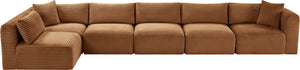 Meridian Furniture Shaggy Six Piece Corduroy Modular Sectional Plush Performance Fabric Living Room Sofa 641Saddle-Sec6C