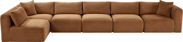 Meridian Furniture Shaggy Six Piece Corduroy Modular Sectional Plush Performance Fabric Living Room Sofa 641Saddle-Sec6C