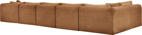 Meridian Furniture Shaggy Six Piece Corduroy Modular Sectional Plush Performance Fabric Living Room Sofa 641Saddle-Sec6C
