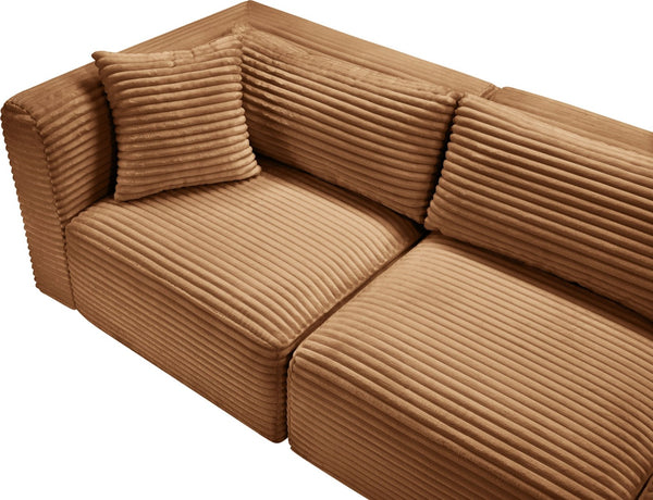 Meridian Furniture Shaggy Six Piece Corduroy Modular Sectional Plush Performance Fabric Living Room Sofa 641Saddle-Sec6C