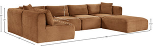 Meridian Furniture Shaggy Six Piece Modular Sectional Corduroy Upholstered Sofa for Spacious Living Rooms 641Saddle-Sec6D