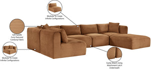 Meridian Furniture Shaggy Six Piece Modular Sectional Corduroy Upholstered Sofa for Spacious Living Rooms 641Saddle-Sec6D