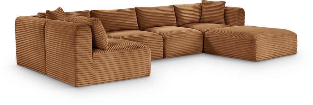 Meridian Furniture Shaggy Six Piece Modular Sectional Corduroy Upholstered Sofa for Spacious Living Rooms 641Saddle-Sec6D