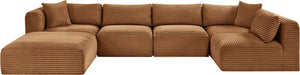 Meridian Furniture Shaggy Six Piece Modular Sectional Corduroy Upholstered Sofa for Spacious Living Rooms 641Saddle-Sec6D
